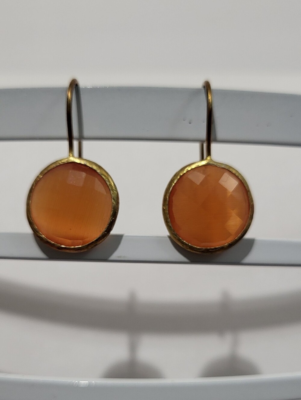 Handmade Round Amber Earrings With Gold Plating